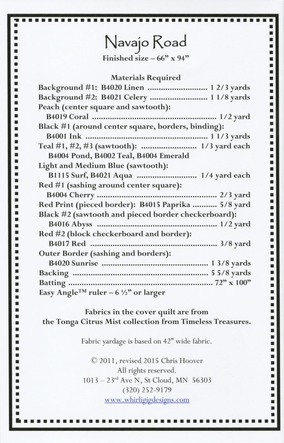Navajo Road Quilt Pattern by Whirligig Designs