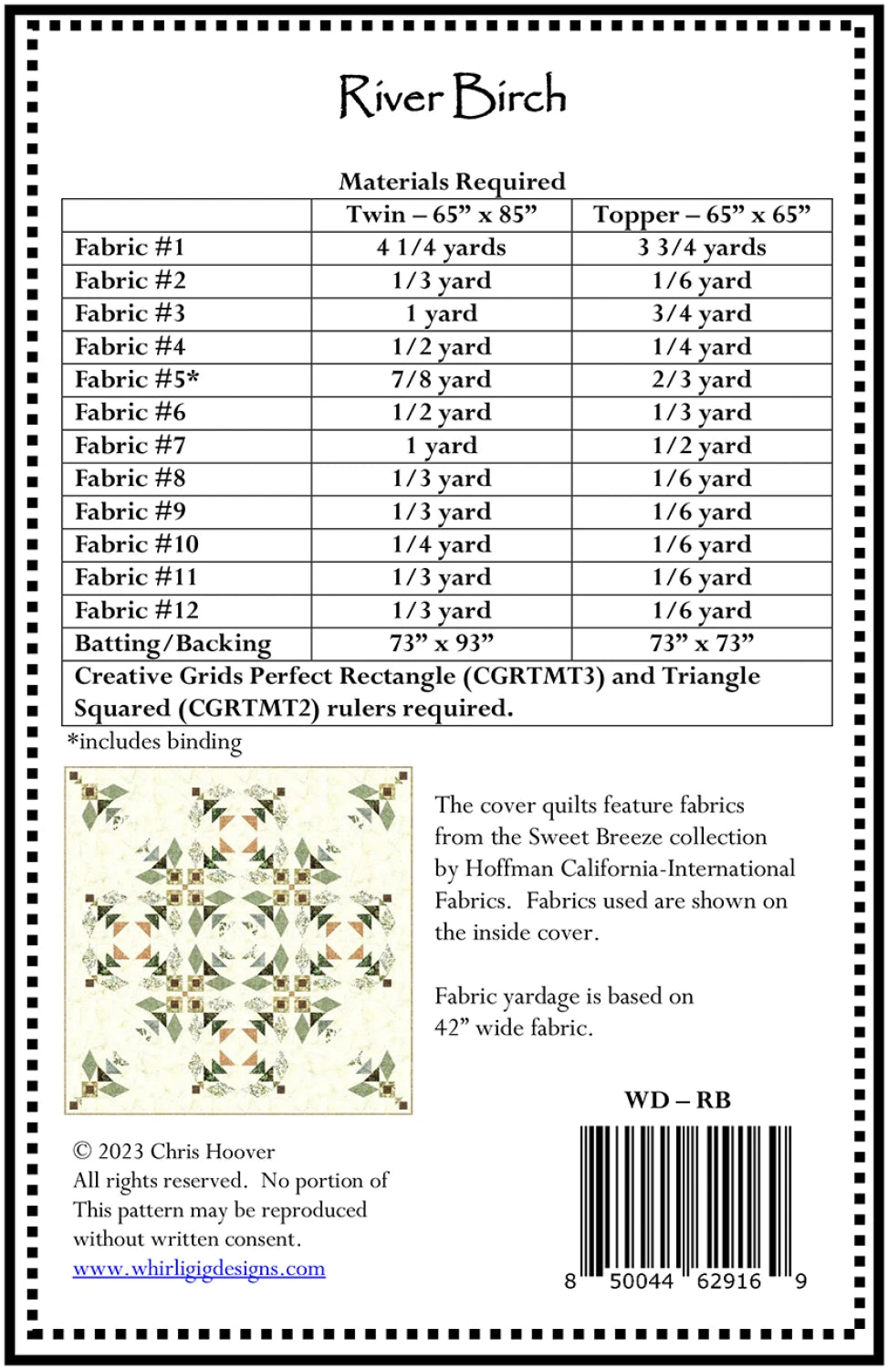 Back of the River Birch Downloadable Pattern by Whirligig Designs