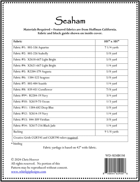 Back of the Seaham BOM Quilt Pattern by Whirligig Designs