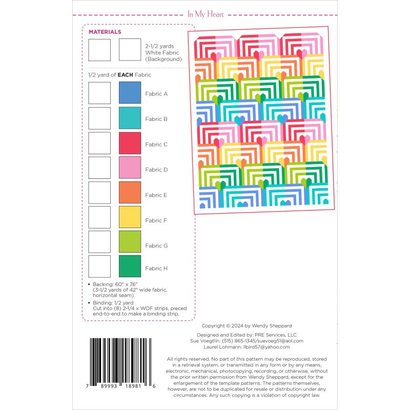 Back of the In My Heart Quilt Pattern by Wendy Sheppard