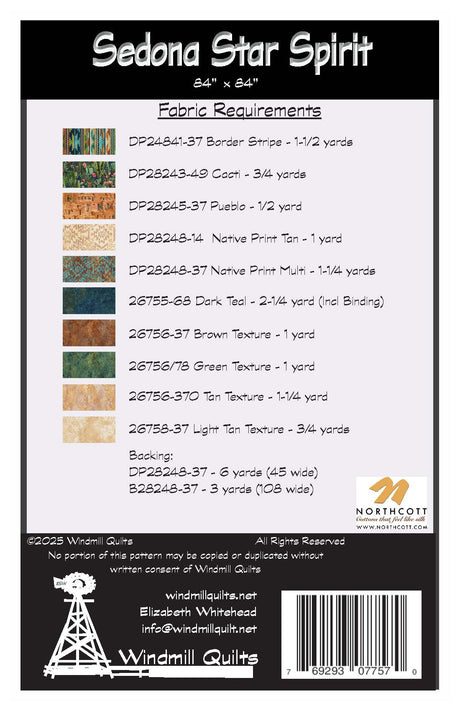 Back of the Sedona Star Spirit Quilt Pattern by Windmill Quilts