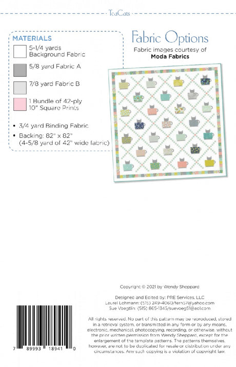 Back of the Tea Cats Quilt Pattern by Wendy Sheppard