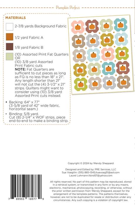 Back of the Pumpkin Perfect Quilt Pattern by Wendy Sheppard