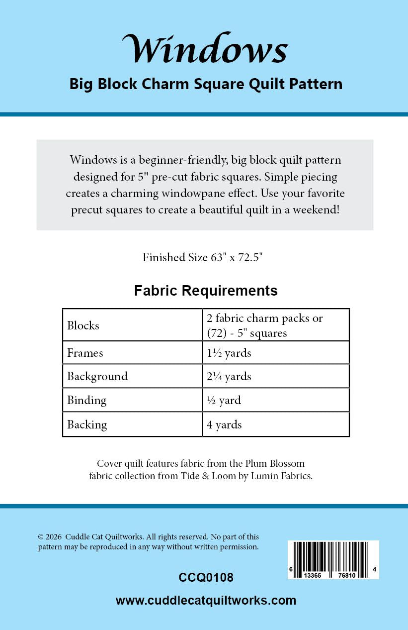 Back of the Windows Downloadable Pattern by Cuddle Cat Quiltworks