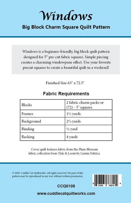 Back of the Windows Downloadable Pattern by Cuddle Cat Quiltworks