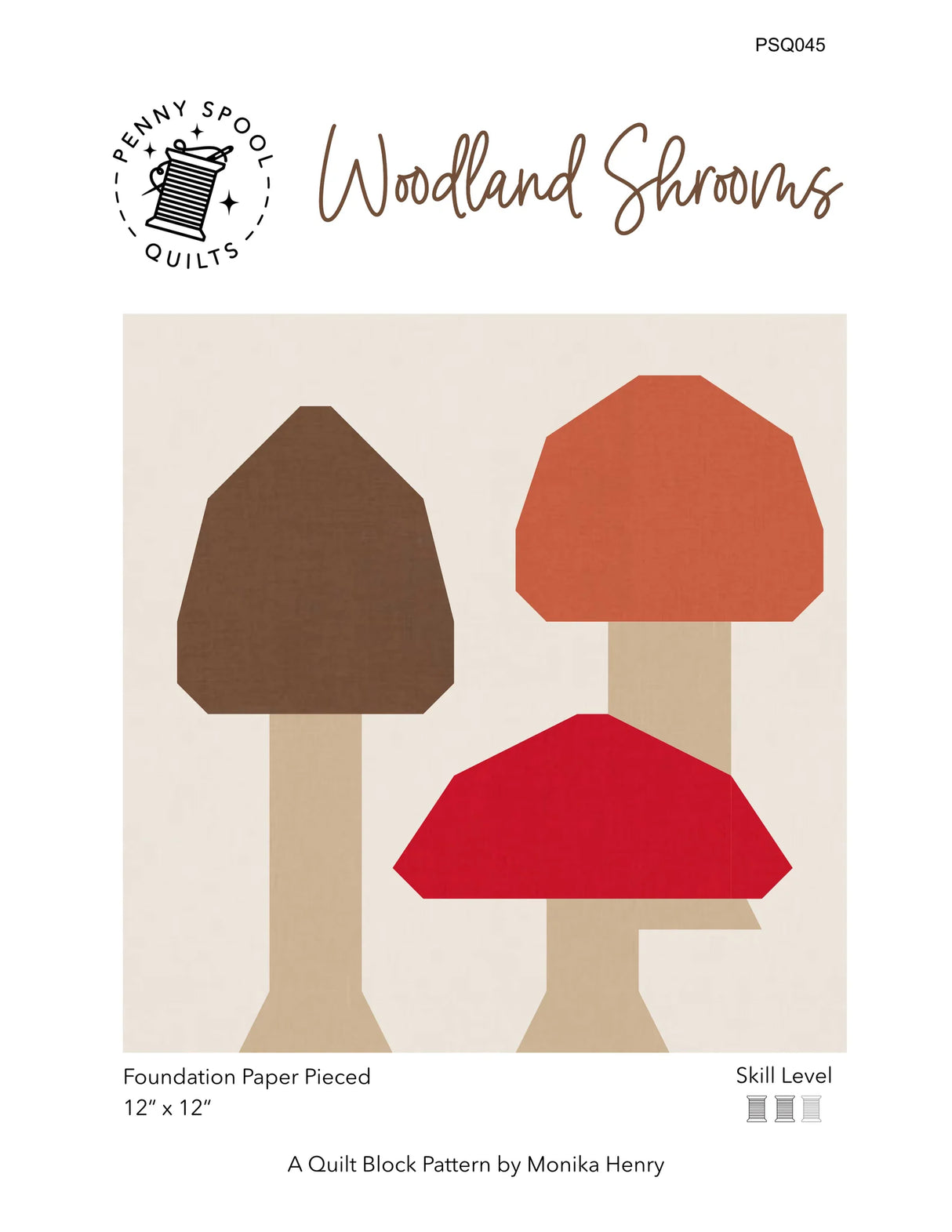 Woodland Shrooms Quilt Block Downloadable Pattern by Penny Spool Quilts Pattern