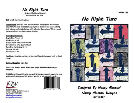 Back of the No Right Turn Downloadable Pattern by Nancy Messuri Designs