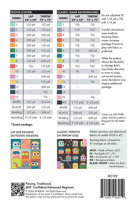 Back of Bob Blob Quilt Pattern - XOXSEW - 54" x 54"