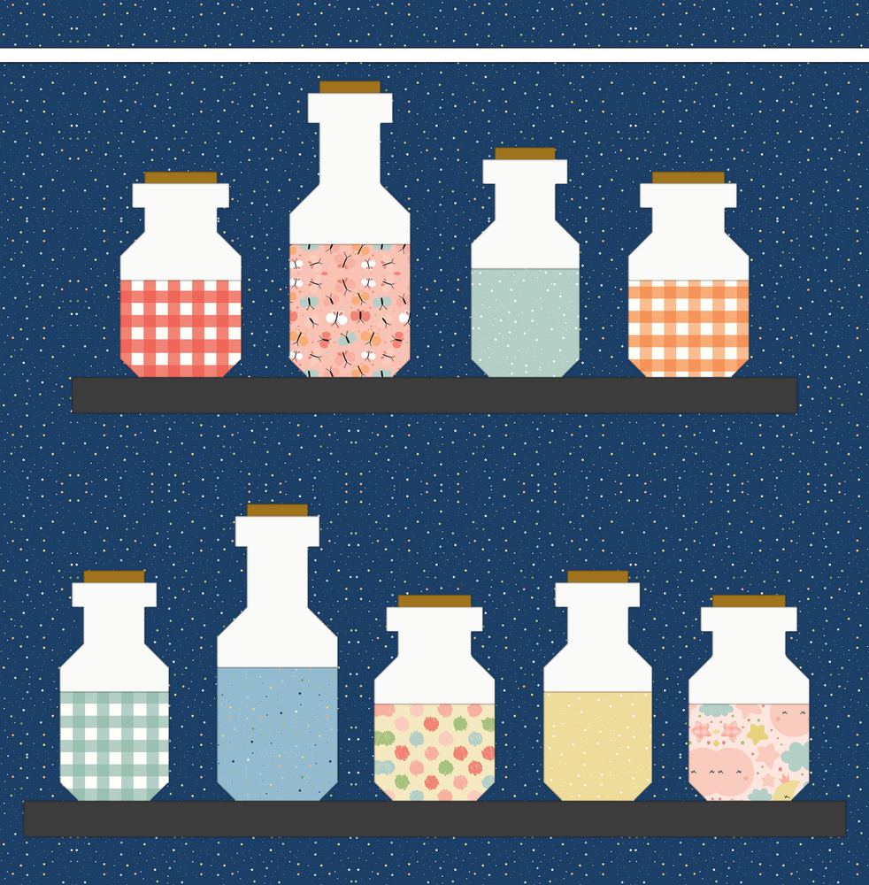 Apothecary Quilt Pattern shown in Love You to the Moon fabrics