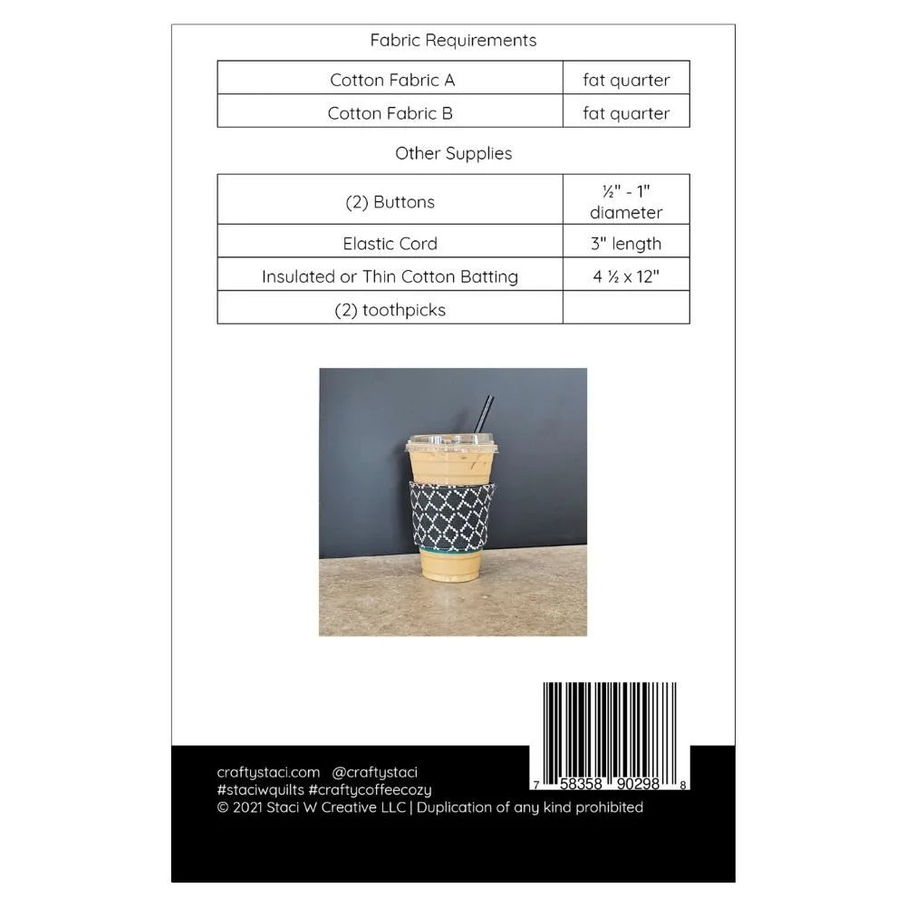 Back of the Reversible Coffee Cozy Downloadable Pattern by Staci W Quilts