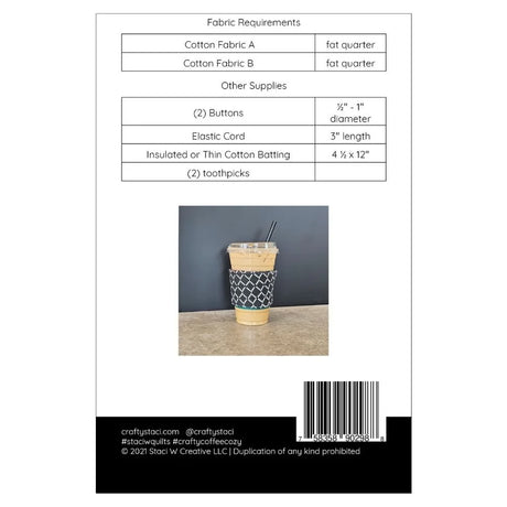 Back of the Reversible Coffee Cozy Downloadable Pattern by Staci W Quilts