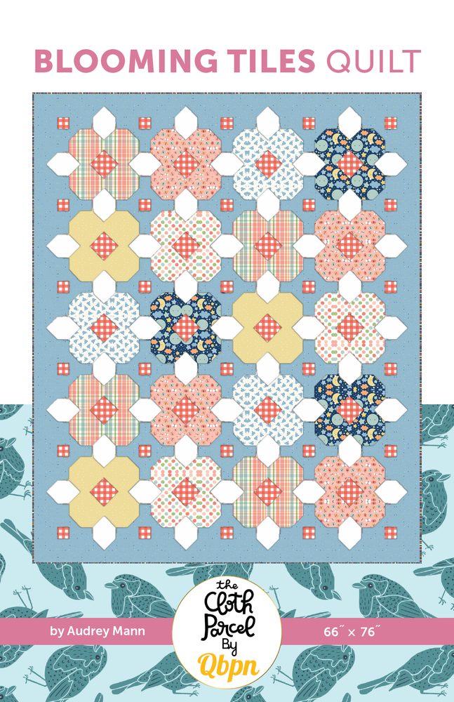 Blooming Tiles Quilt Downloadable Pattern shown in Love You to the Moon fabrics