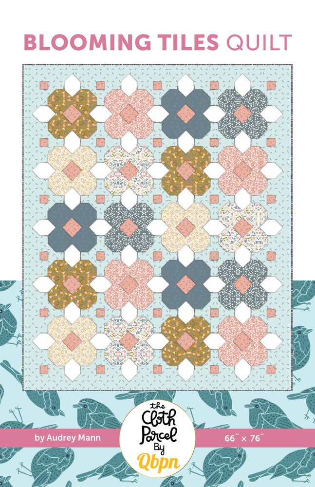 Blooming Tiles Quilt Downloadable Pattern shown in Petals & Hazel fabrics