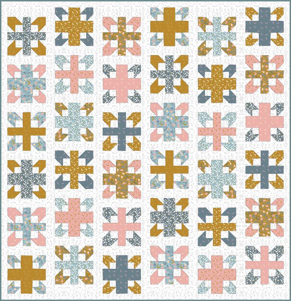 Cartography Quilt Pattern shown in Petals & Hazel fabrics