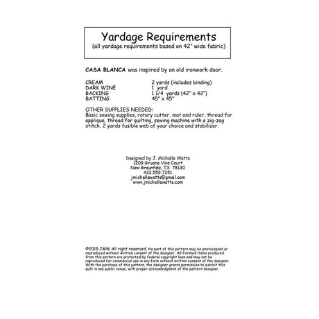 Back fo the Casa Blanca Pattern by J Michelle Watts Designs