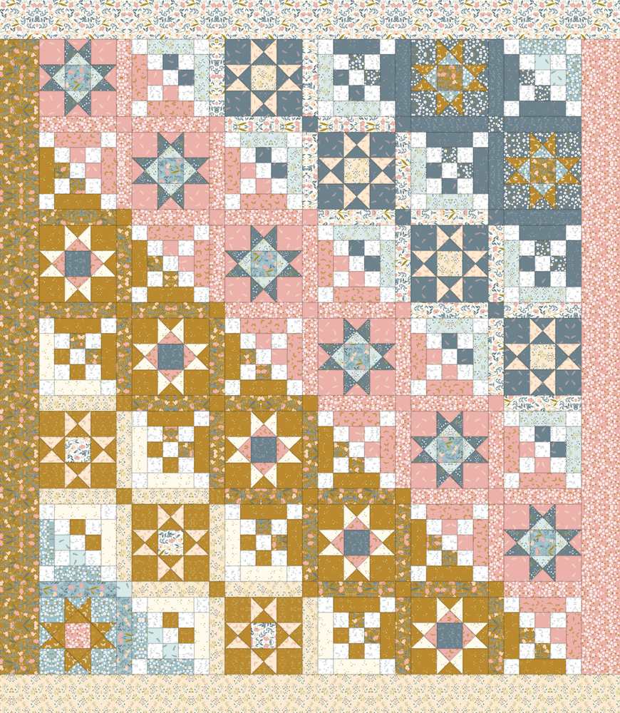 Chroma Flight Quilt Pattern shown in Petals & Hazel fabrics