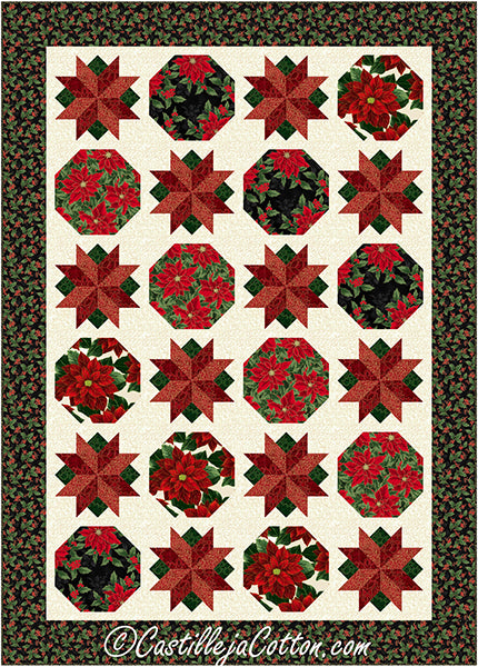 Elegant Poinsettia Stars Lap Quilt Pattern by Castilleja Cotton