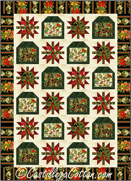 Poinsettias and Birdhouses Quilt Pattern by Castilleja Cotton