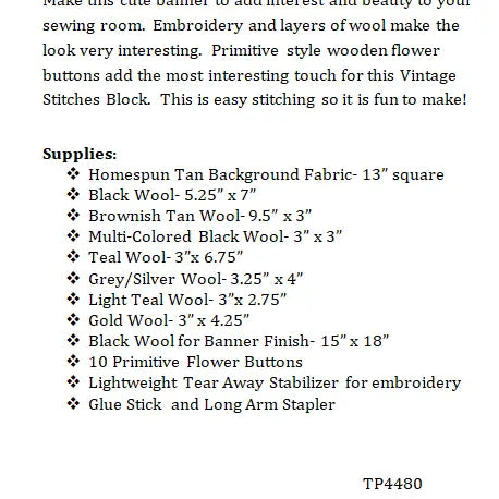 Back of the Vintage Stitches Pattern by Traditional Primitives