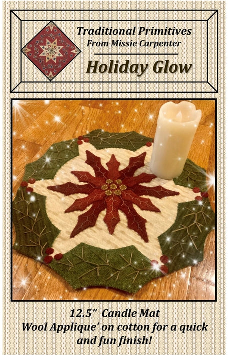 Holiday Glow Candle Mat Wool Applique Pattern by Traditional Primitives