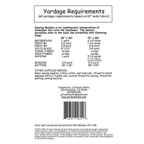 Back of the Dancing Maidens Pattern by J Michelle Watts Designs