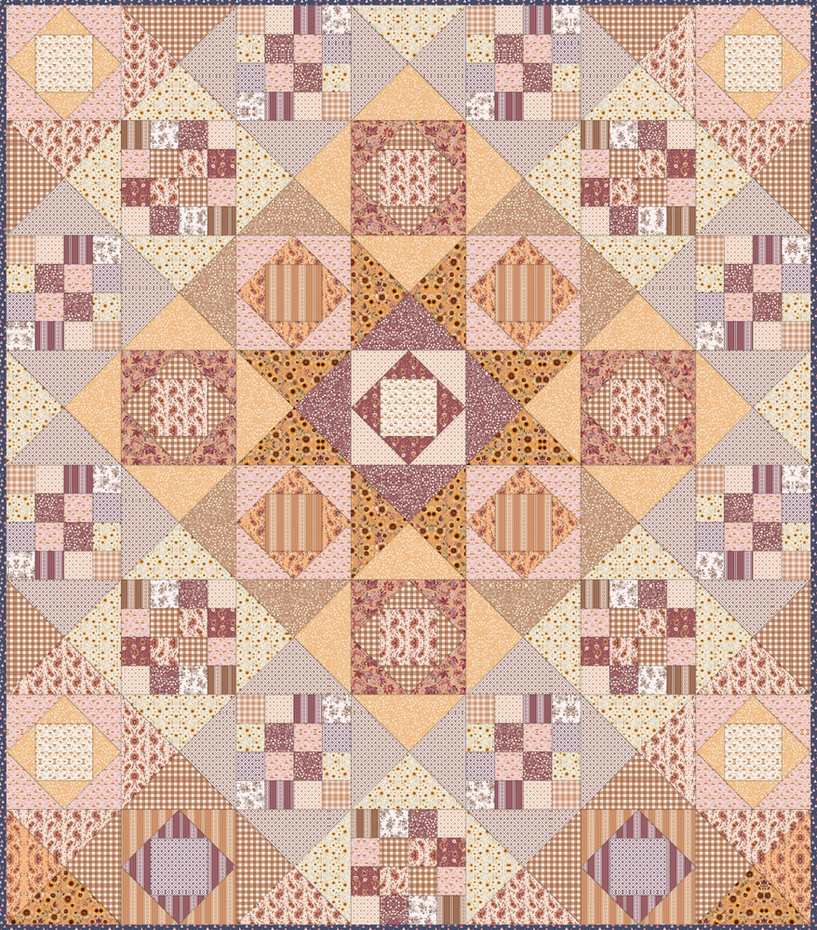Dawning Star Quilt Downloadable Pattern shown in Harvest on the Prairie fabrics