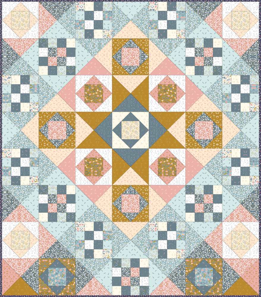 Dawning Star Quilt Downloadable Pattern shown in Petals & Hazel fabrics