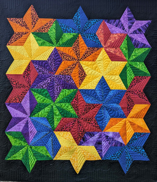 Bright Overlapping Stars Quilt Pattern by Delightful Piecing