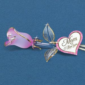 Glass Pink Pearl "Mom, I Love You" Rose by Glass Baron