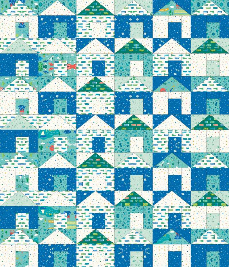 Hannas Houses Downloadable Pattern shown in Brave Your Way fabrics