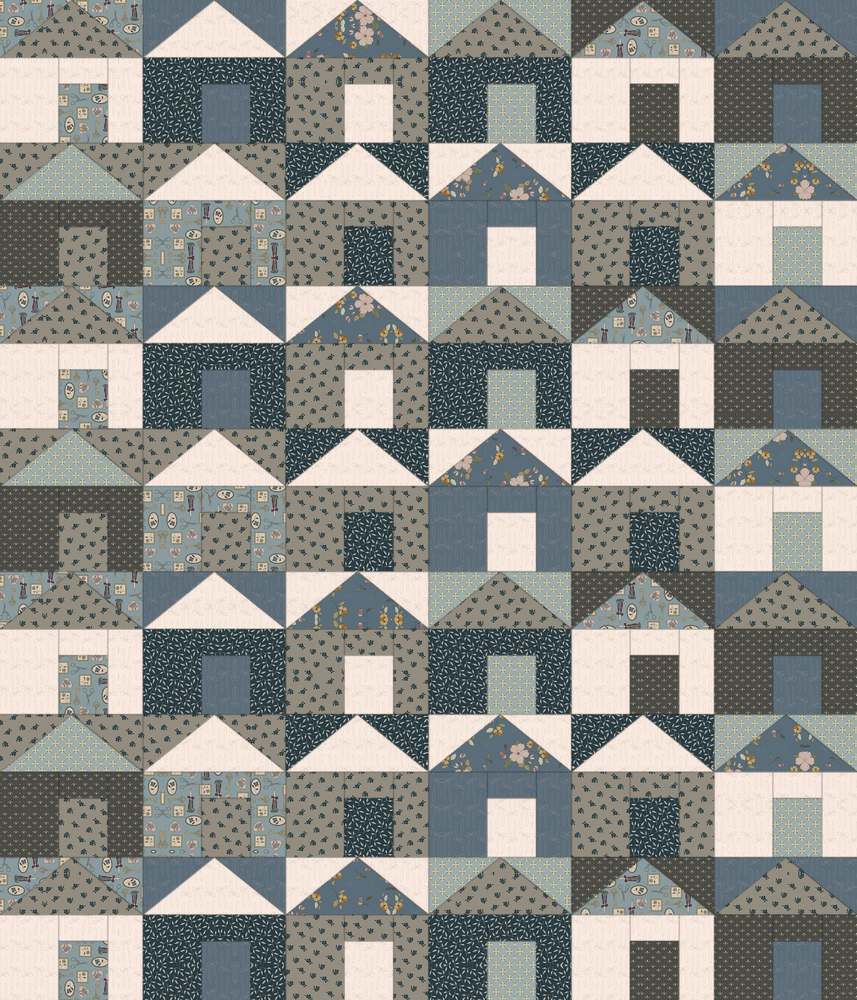 Hannas Houses Downloadable Pattern shown in Charmed & Treasured fabrics