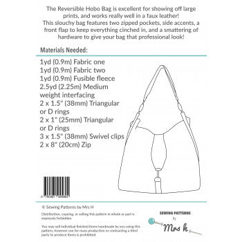 Back of the Reversible Hobo Bag Sewing Pattern by Sewing Patterns by Mrs H