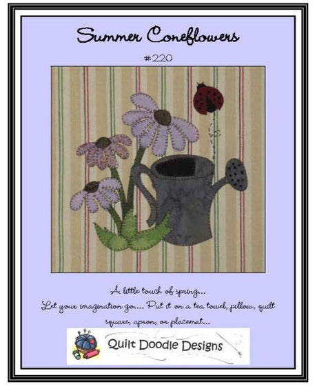Summer Coneflowers Applique Pattern for Tea Towel by Quilt Doodle Designs