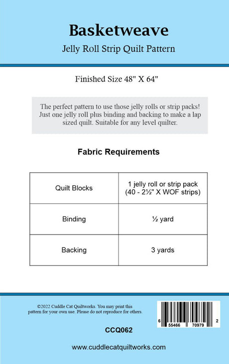 Back of the Basketweave Downloadable Pattern by Cuddle Cat Quiltworks