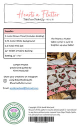 Back of the Hearts a Flutter Table Runner Downloadable Pattern by Skye Thistle Quilts