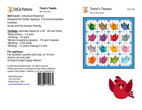 Back of the Tonie's Tweets Quilt Pattern by FatCat Patterns