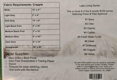 Back of the Crappie - Lake Living Series - Fusible Pattern by Penny Slate Designs