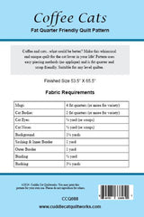 Back of the Coffee Cats Downloadable Pattern by Cuddle Cat Quiltworks