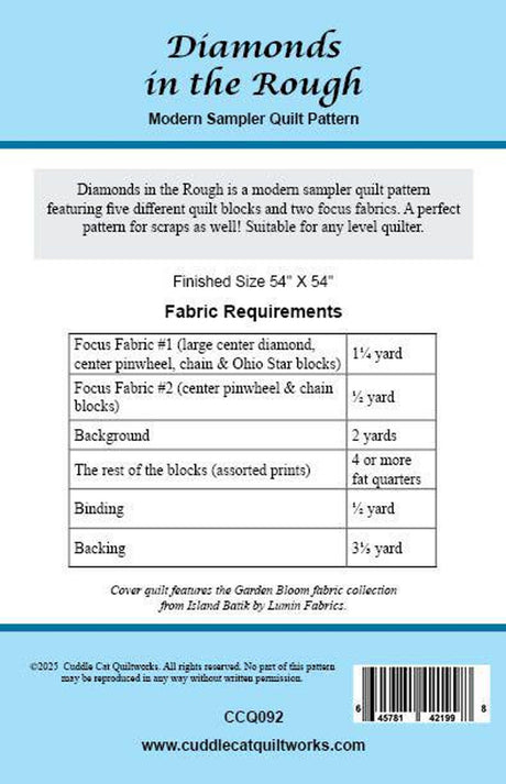 Back of the Diamond in the Rough Downloadable Pattern by Cuddle Cat Quiltworks