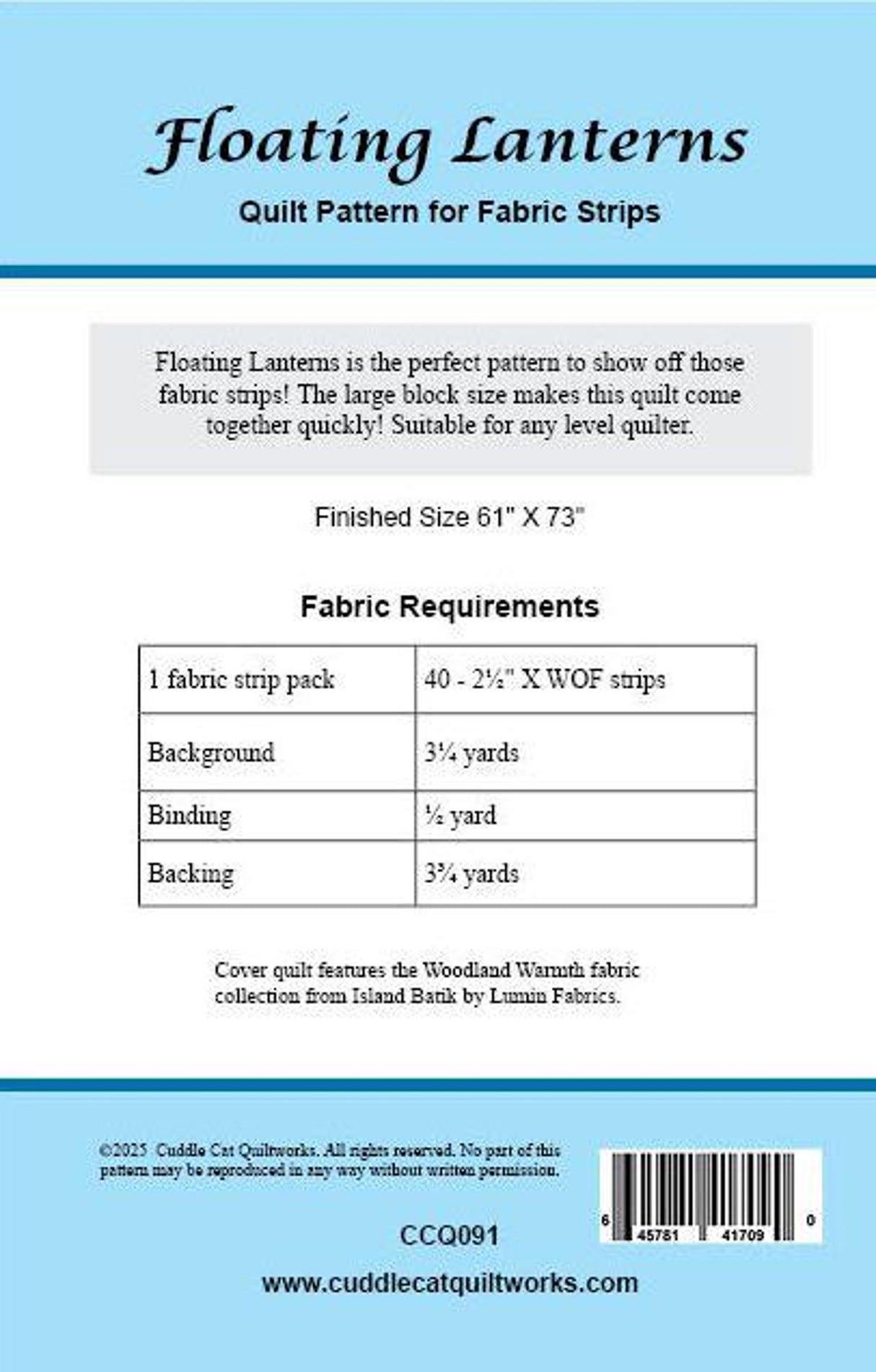 Back of the Floating Lanterns Downloadable Pattern by Cuddle Cat Quiltworks