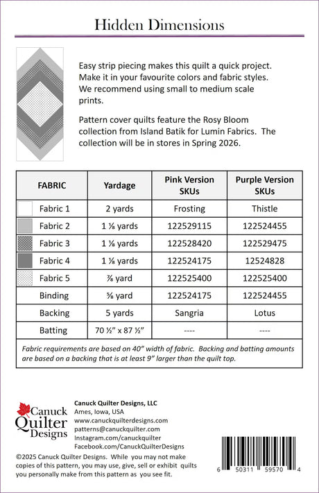 Back of the Hidden Dimensions Downloadable Pattern by Canuck Quilter Designs