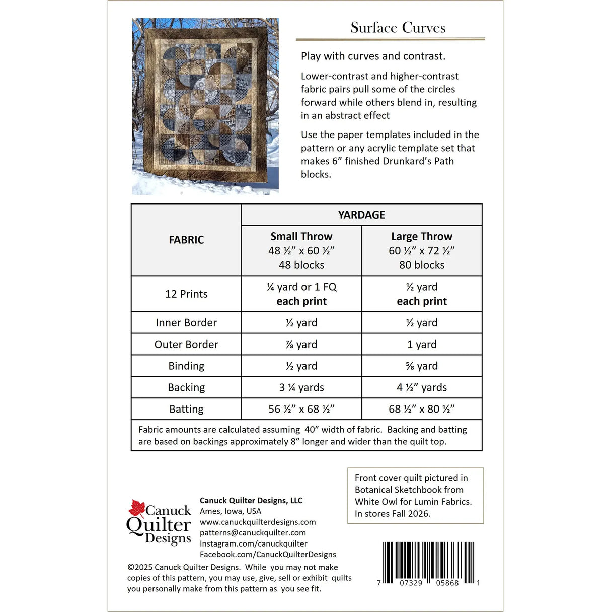 Back of the Surface Curves Downloadable Pattern by Canuck Quilter Designs 