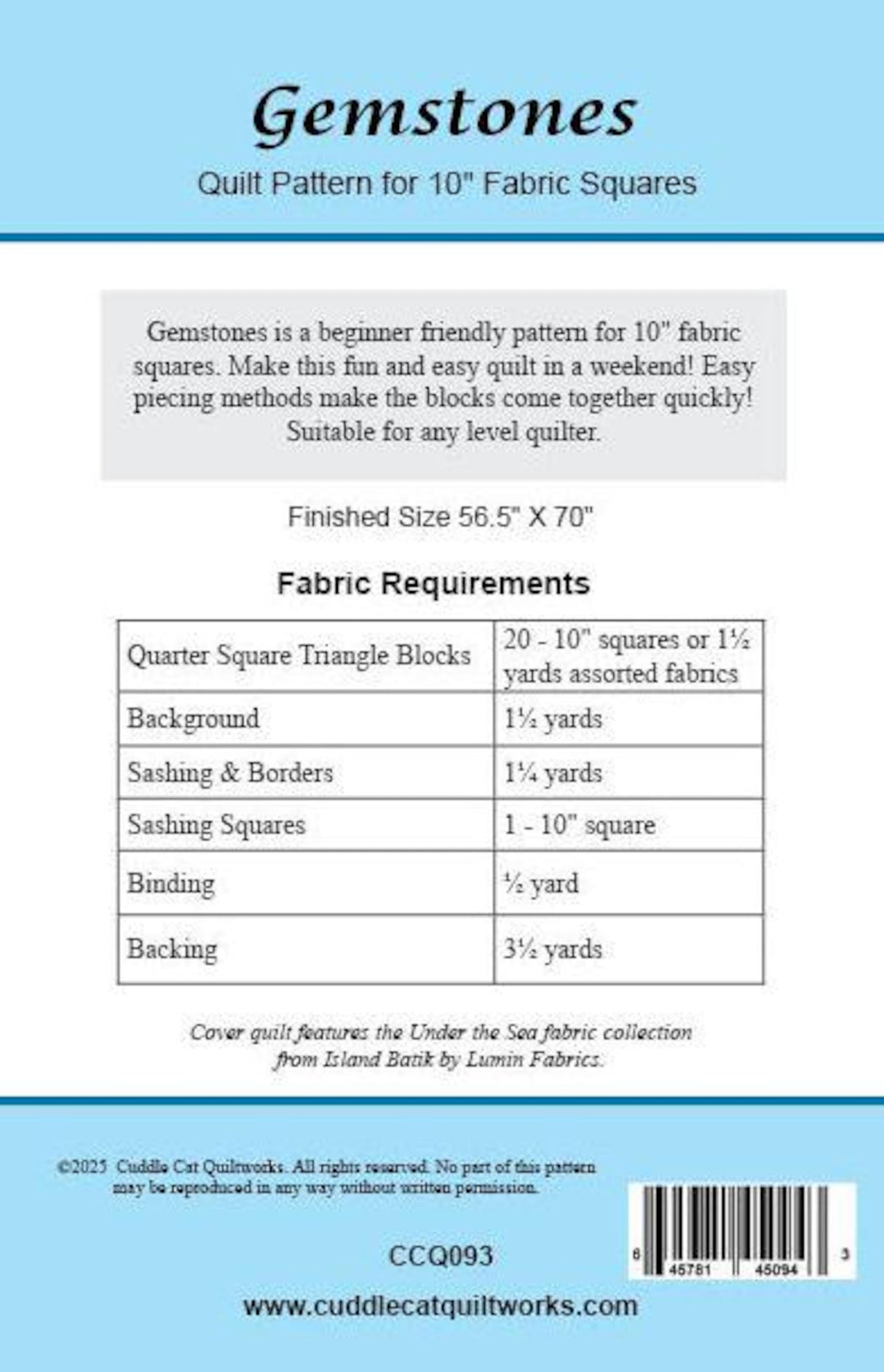 Back of the Gemstones Downloadable Pattern by Cuddle Cat Quiltworks