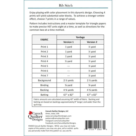 Back of the Rib Stitch Downloadable Pattern by Canuck Quilter Designs