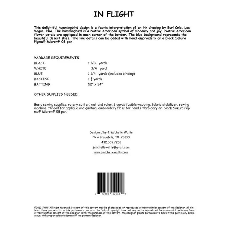 Back of the In Flight Pattern by J Michelle Watts Designs