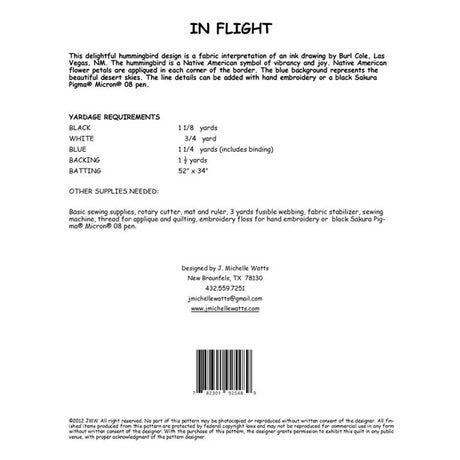 Back of the In Flight Pattern by J Michelle Watts Designs