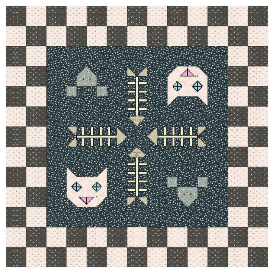 Kitty Cat Pet Mats Downloadable Pattern shown in Charmed & Treasured fabrics