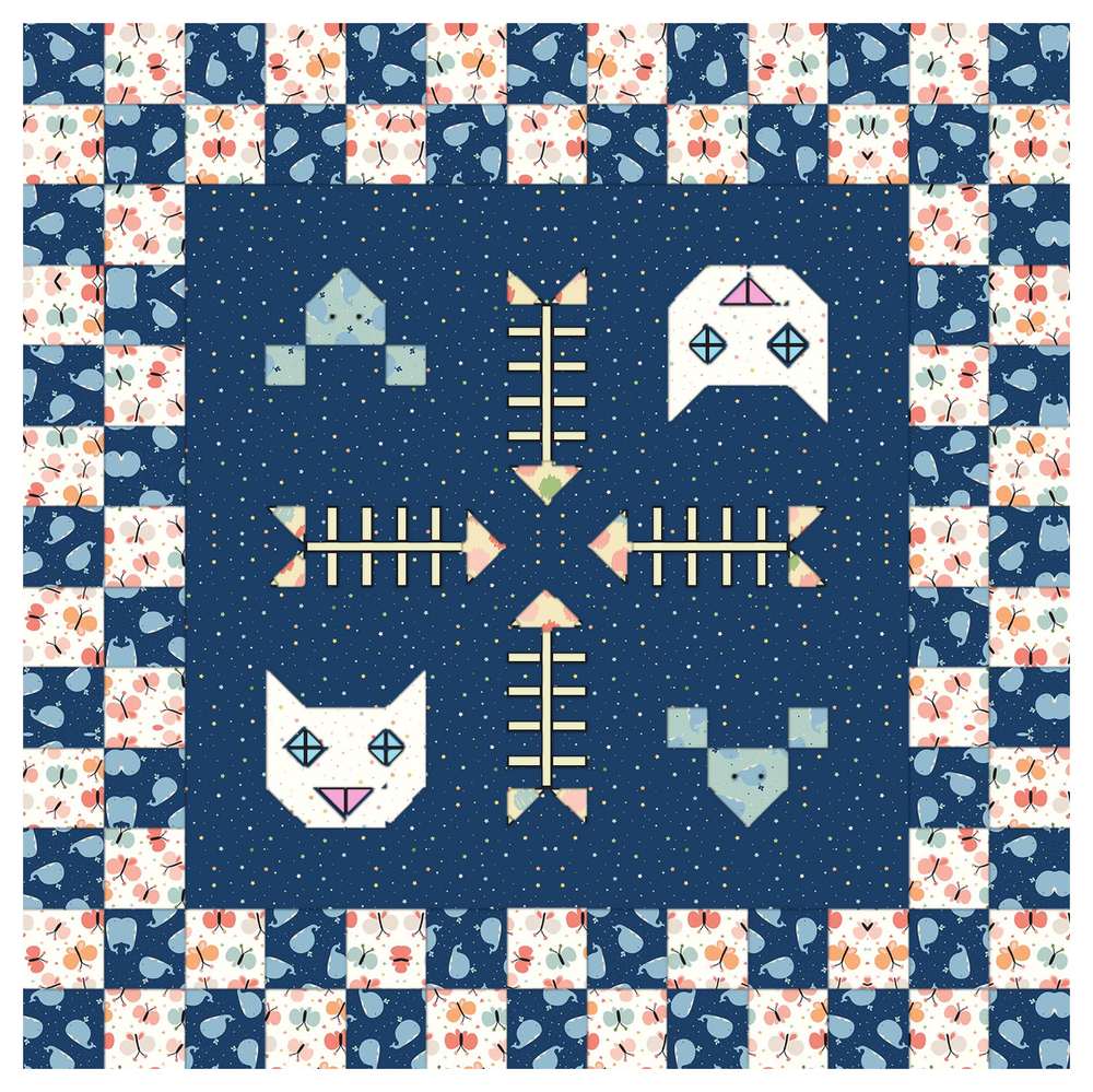 Kitty Cat Pet Mats Downloadable Pattern shown in Love You to the Moon fabrics