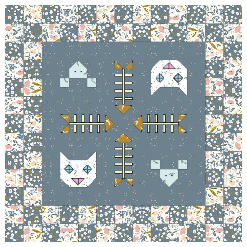 Kitty Cat Pet Mats Downloadable Pattern shown in Petals & Hazel fabrics