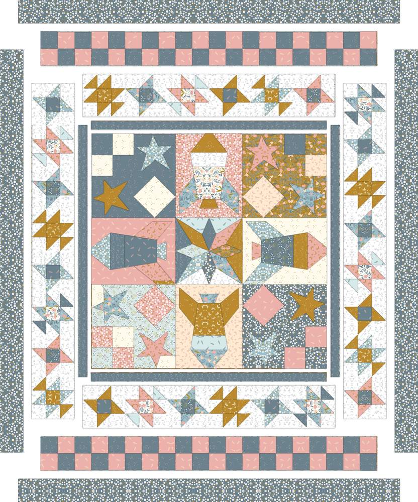 Mission to Mars Quilt Downloadable Pattern shown in Petals & Hazel fabrics